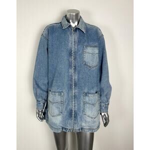 Vintage 90s Grunge Style Jacket Denim Oversized Zip Front Pockets Rafaella M